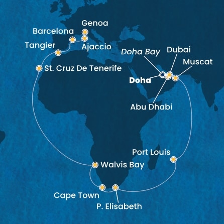 Emirati Arabi Uniti, Oman, Mauritius, Sud Africa, Namibia, Isole Canarie, Marocco, Spagna, Corsica (Francia), Italia