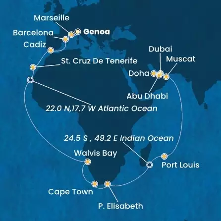 Italia, Francia, Spagna, Isole Canarie, Namibia, Sud Africa, Mauritius, Oman, Emirati Arabi Uniti