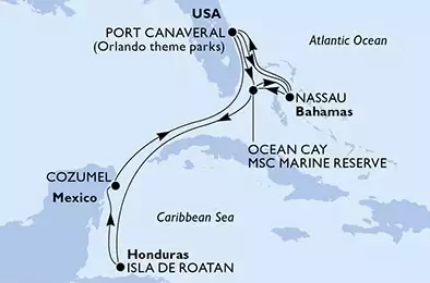 Port Canaveral,Nassau,Ocean Cay,Isla de Roatan,Cozumel,Port Canaveral,Ocean Cay,Nassau,Port Canaveral