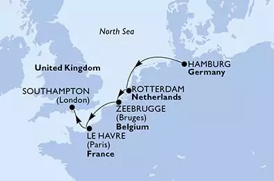 Hamburg,Rotterdam,Zeebrugge,Le Havre,Southampton