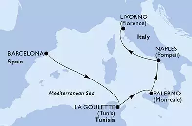 Barcelona,La Goulette,Palermo,Naples,Livorno