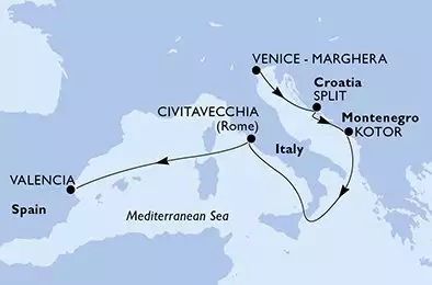 Venice-Marghera,Split,Kotor,Civitavecchia,Valencia