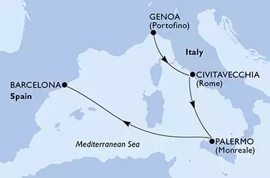 Genoa,Civitavecchia,Palermo,Barcelona