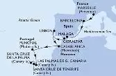 Marseille,Barcelona,Malaga,Gibraltar,Lisbon,Casablanca,Funchal,Las Palmas de G.Canaria,Santa Cruz de La Palma,Santa Cruz de Tenerife