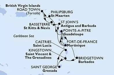 Fort de France,Pointe-a-Pitre,Bridgetown,Kingstown,Saint George,Castries,Fort de France,Pointe-a-Pitre,Philipsburg,Road Town,Basseterre,St John s,Fort de France