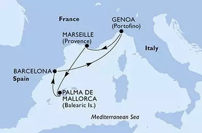 Genoa,Marseille,Palma de Mallorca,Barcelona,Genoa