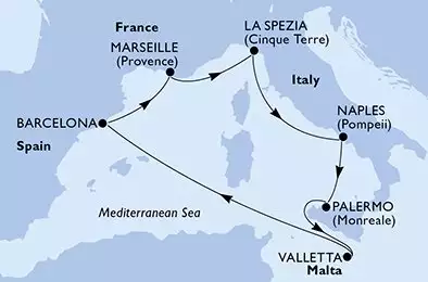 La Spezia,Naples,Palermo,Valletta,Barcelona,Marseille,La Spezia